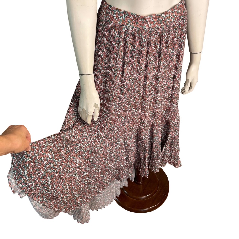 Anthropologie Lili's Closet Floral Cottagecore Pleated Maxi Skirt Large High-Low - Picture 6 of 11
